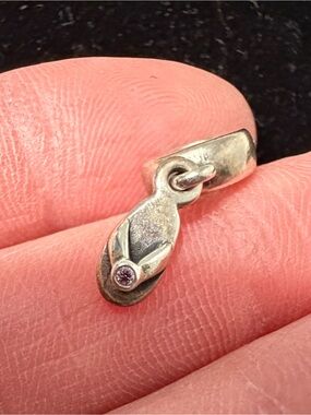 Pandora Retired Sterling Silver Flip Flop Charm with Amethyst Zirconia Accent